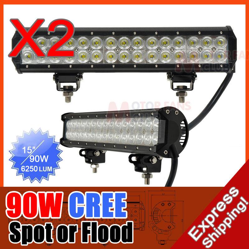 2x 15inch 90w cree led work light bar lamp 6250lm spot flood beam 36w/90w/126w