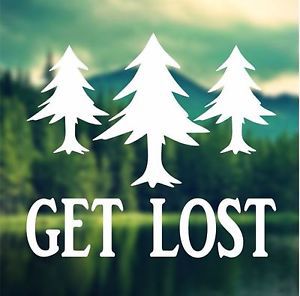 Decal - get lost - pine trees decal, hiking decal, nature decal, outdoors decal