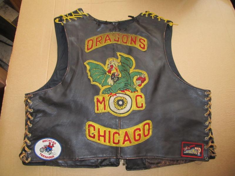 Vintage biker mc motorcycle leather jacket patch vest dragons chicago illinois