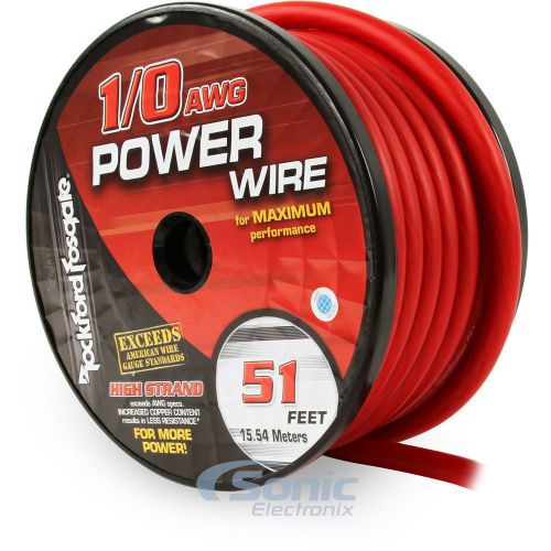 New rockford fosgate rfw1r-51 51 foot spool 1/0 awg frosted red wire