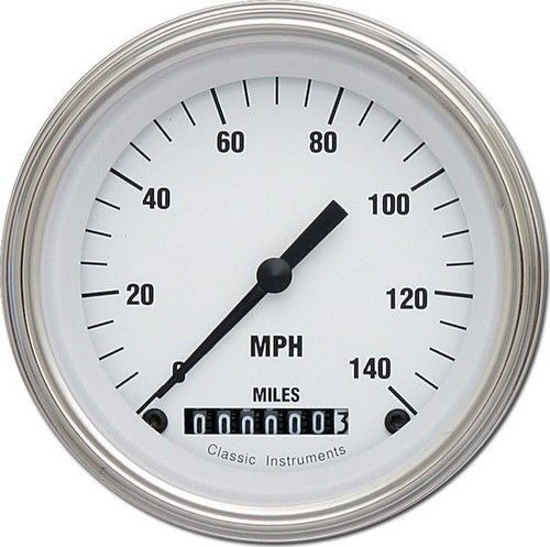 Classic instruments wh55src speedometer 140 mph - white hot - stainless radial