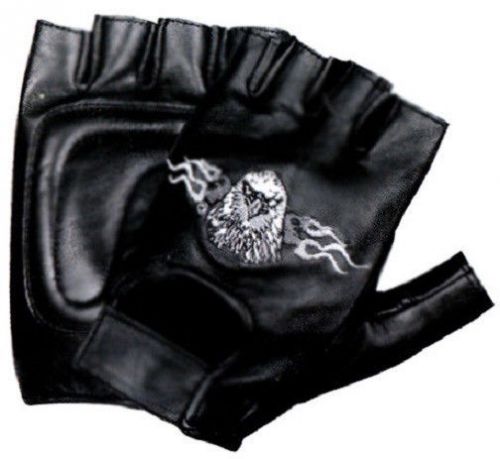 Flaming eagle leather fingerless gloves