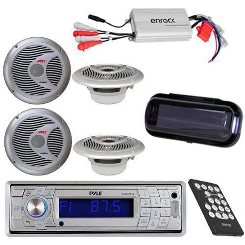 Silver marine sd usb stereo +wireless bluetooth 800w amp cover &amp; 4 6.5&#034; speakers