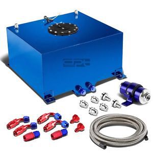 10 gallon aluminum fuel cell tank+cap+oil feed line+30 micron inline filter blue