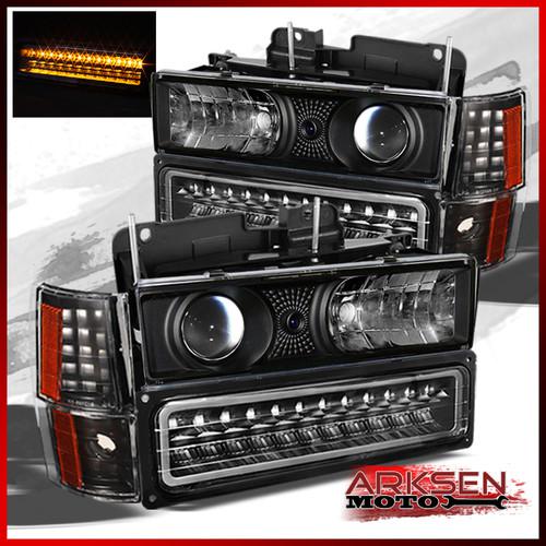 94-99 gmc sierra yukon suburban projector headlights+led bumper+corner lamp set