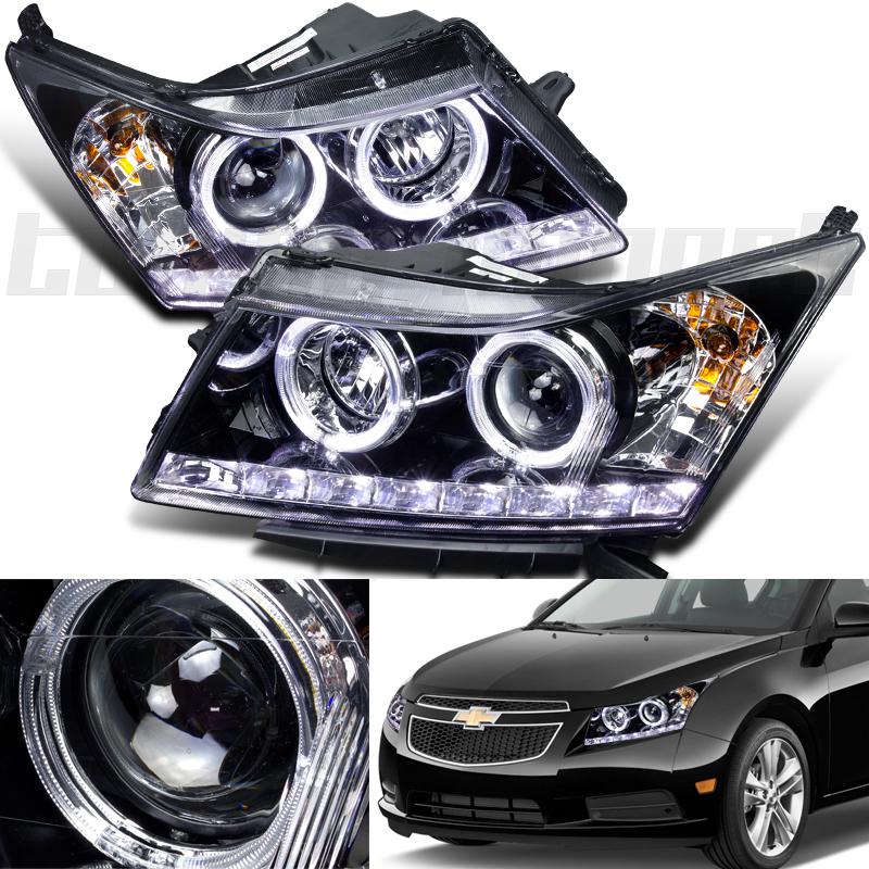 11-12 chevy cruze black built-in led halo drl strip projector head lights lamps