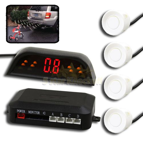 4pc white radars back up sensor kit w/ wireless led display distance and buzz