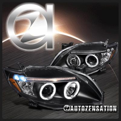 09-10 toyota corolla black led drl halo projector headlights