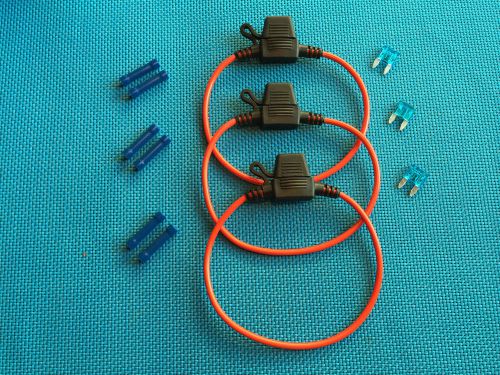 Daier mini atm inline  fuse holder kit 15a lot of 3 w/ covers fuses &amp; connectors