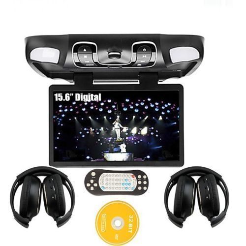 15.6&#034; hd  lcd  car roof mount ovehead flip down dvd player game 2* ir headphones