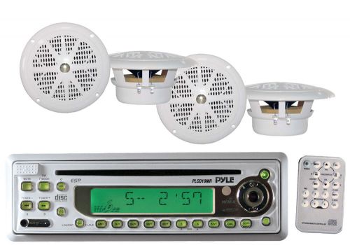 4 marine 4&#034; 100watt white pyle speakers, pyle aux am fm cd mp3 marine receiver