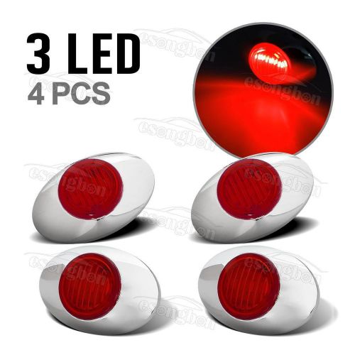 4x new 3&#034; mini oval side marker red light 3-5730 sealed assembly chrome