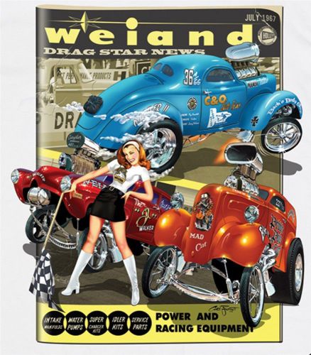 Willys, henry j &amp; anglia retro blown gasser t-shirt weiand blowers