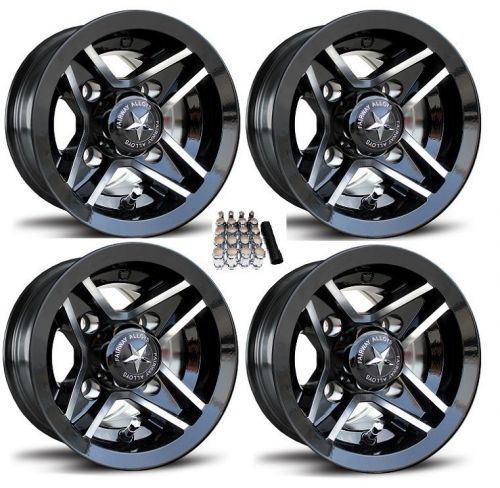 Fairway alloys 8&#034; divot gloss black golf cart wheels/rims e-z-go &amp; club car