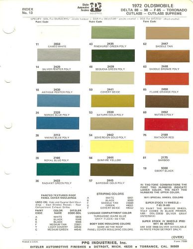 1972 oldsmobile delta 88  98 f-85 toronado cutlass supreme paint chips (ppg)