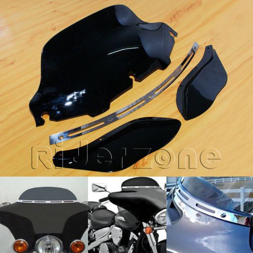 Slotted stock batwing trim+ 6&#034; black windshield+side air wing for harley touring