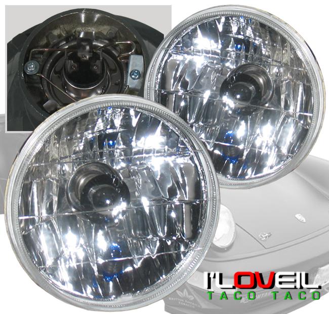 H6024 7" round diamond cut headlights w/h4 replacement head lights lamp pair set