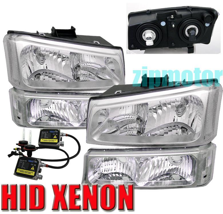 03 04 05 06 chevy silverado crystal headlights set +hid