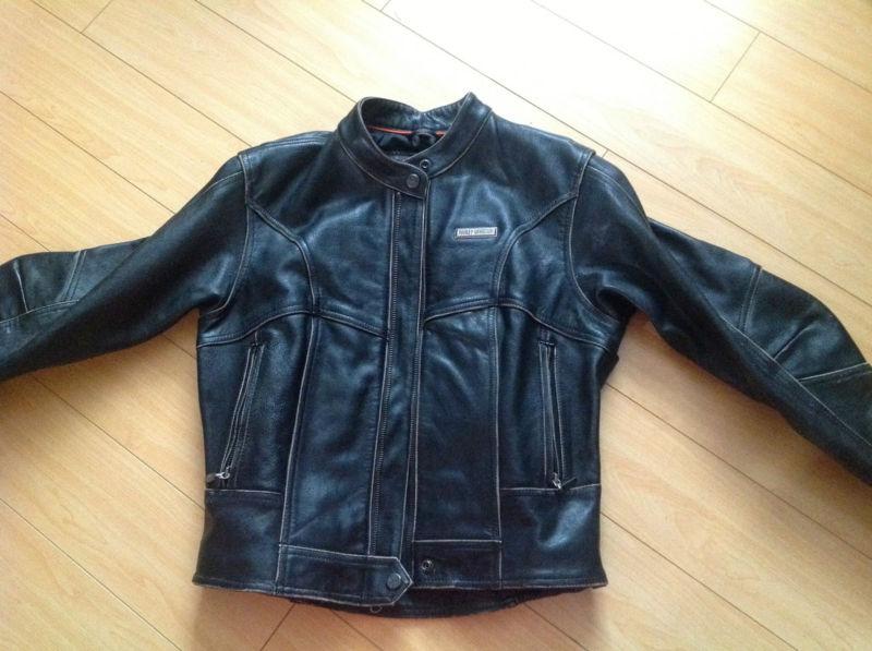 Ladies womens harley hd leather medium motorcycle black brown jacket distressed