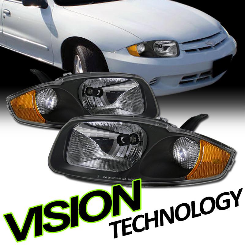 Direct replacement 03-05 cavalier black factory style head lights lamps w/ amber