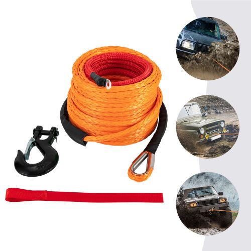 3/8&#034; x 60ft winch rope synthetic line orange recovery cable 4wd atv suv w/ hook