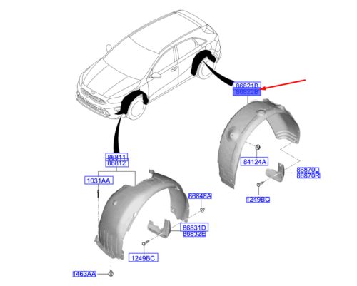 Kia xceed cd mk3 wheel run trim rear right 86822j7ca0 new original-