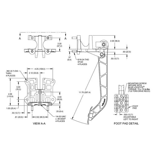 Wilwood 340-12509 - adjustable reverse swing mount brake pedal