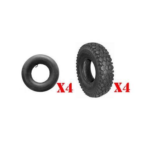 Set of (4) 410 x 350 x 5 studded tires &amp; (4) l-stem tubes 342+353