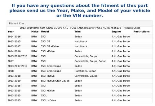2013-2019 bmw 650i gran coupe 4.4l - fuel tank breather hose / line 7636138