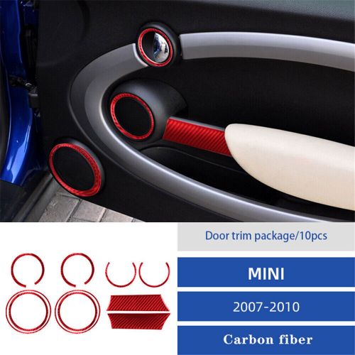 10pcs for mini cooper 2007-10 red carbon fiber interior door control cover trim