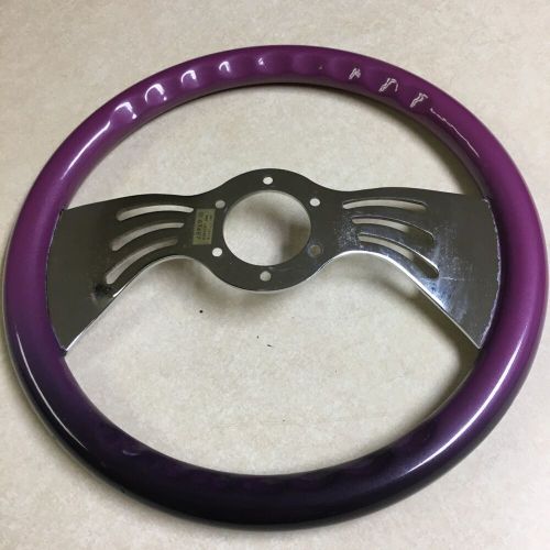 Junis wooden 2 - tone purple &amp; magenta 13&#034; steering wheel w/ 2 chrome spokes