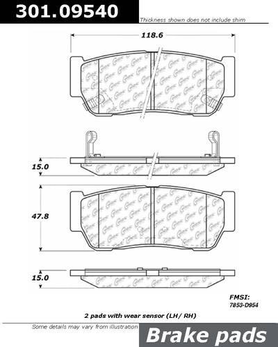 Centric 301.09540 brake pad or shoe, rear-centric premium ceramic pads w/shims