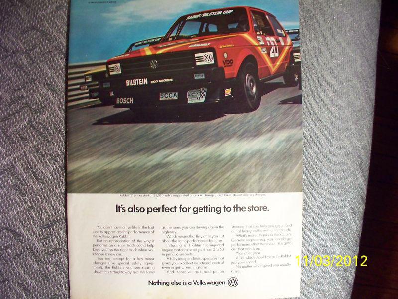 1982 volkswagon rabbit "l" in a rare, orig ad! a great gift idea for a vw fan!