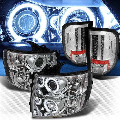 07-13 silverado chrome ccfl halo projector headlights + chrome led tail lights