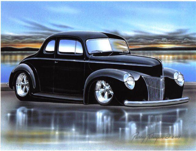 1940 ford standard coupe streetrod car automotive art print black