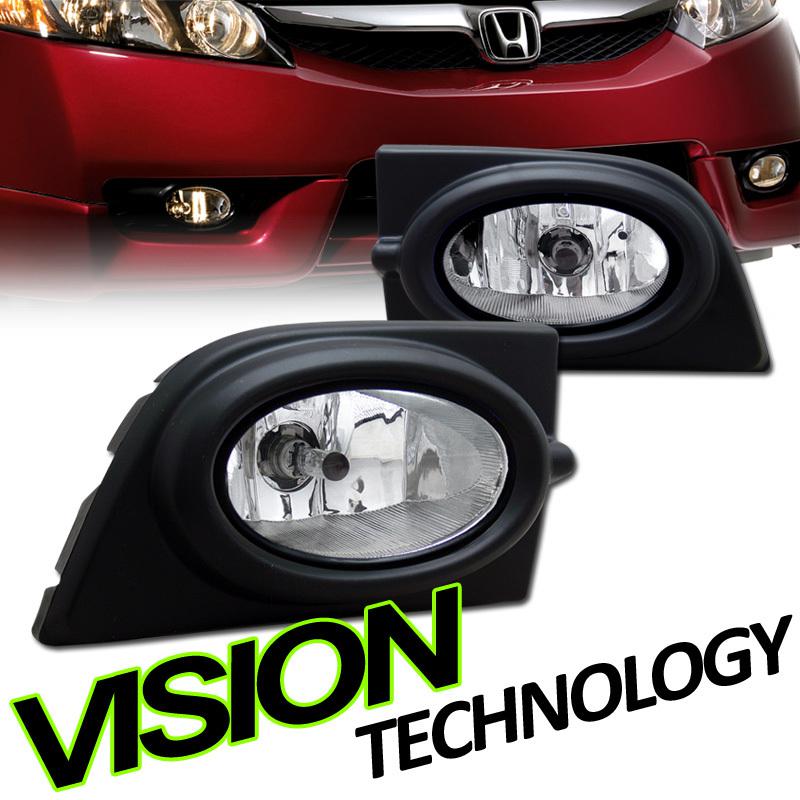 Pair 06-08 honda civic 4d/4dr jdm clear lens fog lights lamps+switch+bulbs+wire