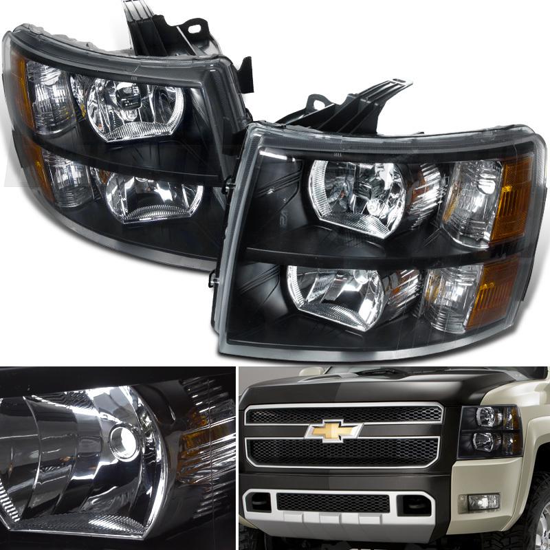 07-10 chevy silverado 1500 pickup black housing head lights lamps amber signal