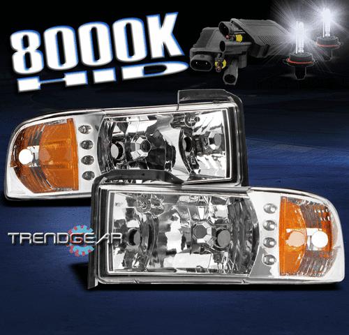 94-01 dodge ram pickup led clear crystal head light lamp+8000k hid corner signal