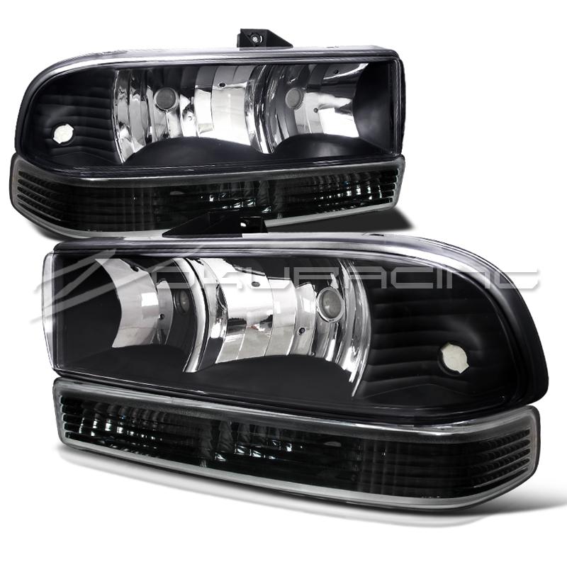 Black 98-04 chevy s10/blazer headlights+signal park turn bumper 4pc