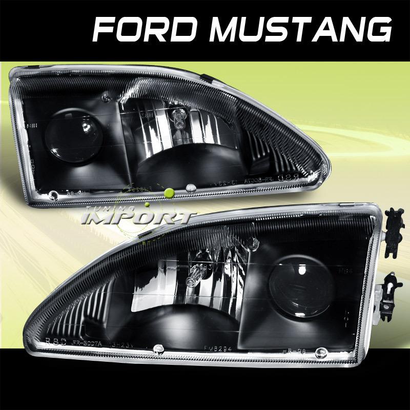 94-98 ford mustang v6 v8 gt cobra black projector head lamps lights pair set new