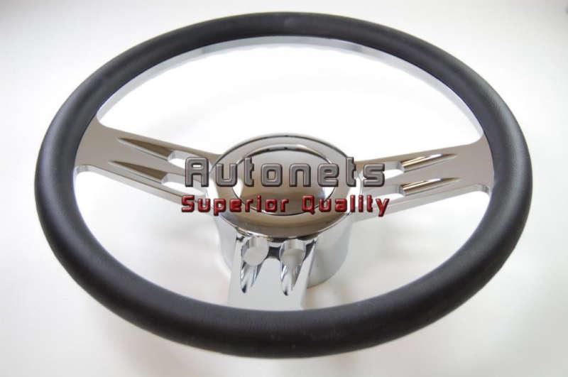 Black leather 3 slot camaro impala nova hot rod steering wheel chrome aluminum