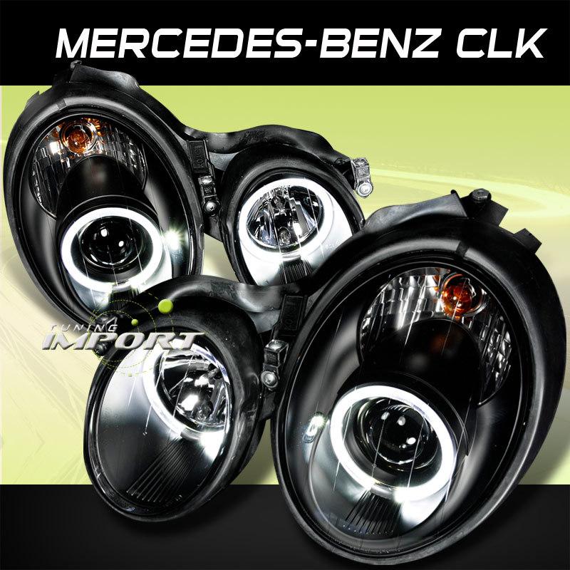 Mercedes benz 98-02 w208 black dual halo projector headlight w/amber signal lamp