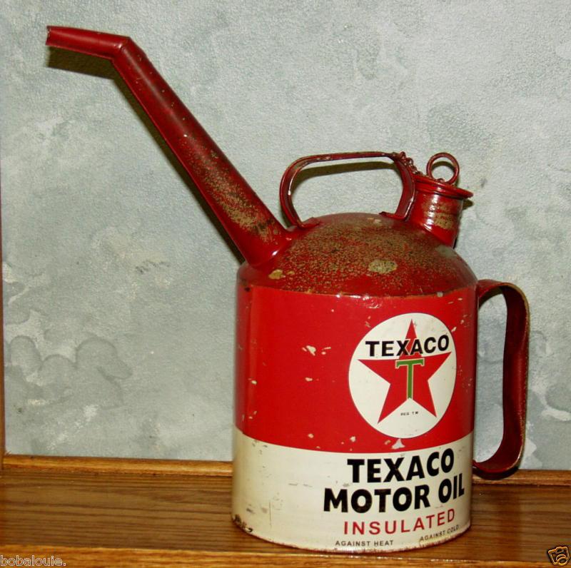 Texaco motor oil can metal  gas oil pump filling station gulf sohio 76 sunoco