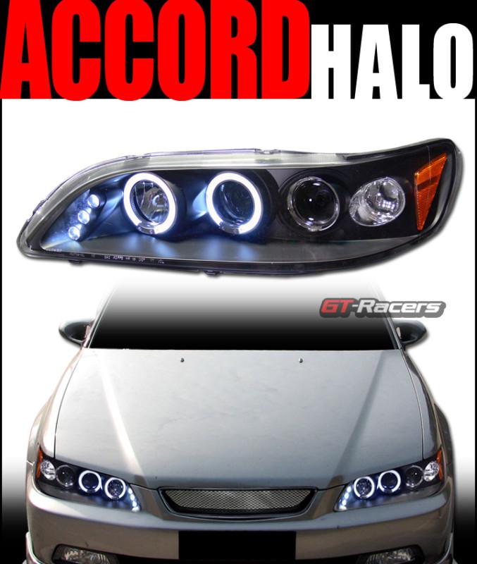 Black drl led dual halo rims projector head lights signal 1998-2002 honda accord