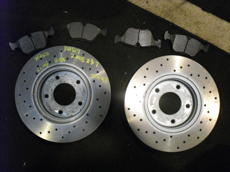 Jaguar xk8 97 98 99 00 01 pair front rotors cross drilled w high perf. brake pad