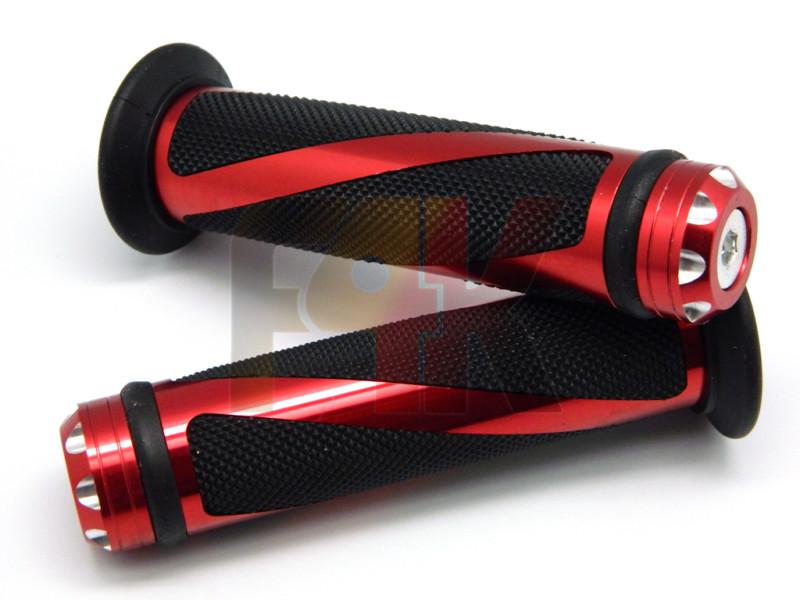 Red motorcycle aluminum rubber hand grips for 7/8" handlebar sports bikes