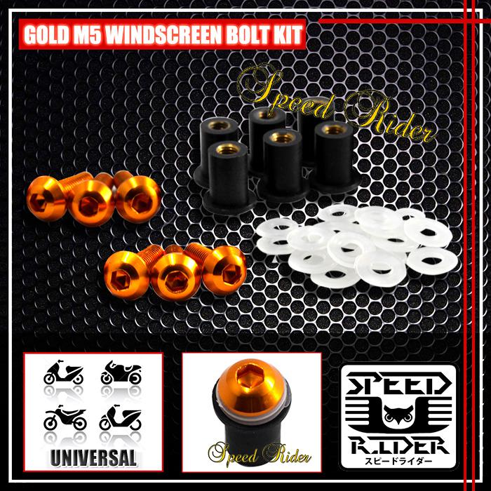 6 x gold pro cnc m5 5mm windscreen bolts kit windshield screw mounting nuts