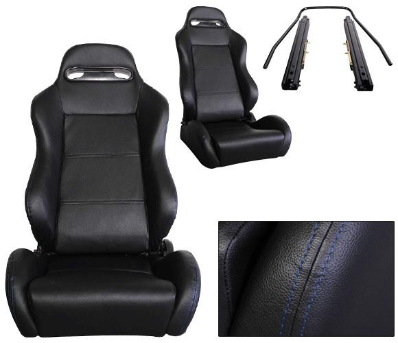 New 2 black blue stitch racing seats reclinable w/ slider toyota **