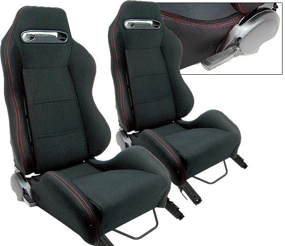 1 pair black cloth + red stitch racing seats reclinable w/ slider all scion