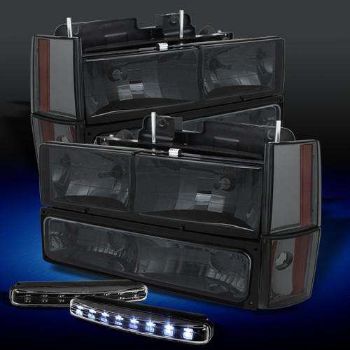 88-93 chevy c/k silverado suburban smoked headlights+bumper+corner+drl led lamps